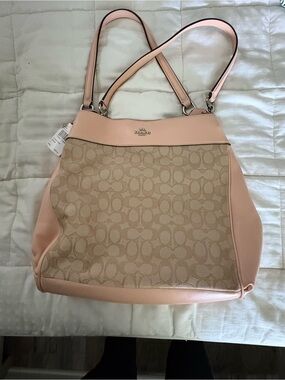 Coach Pink Trim Signature Canvas Shoulder Tote